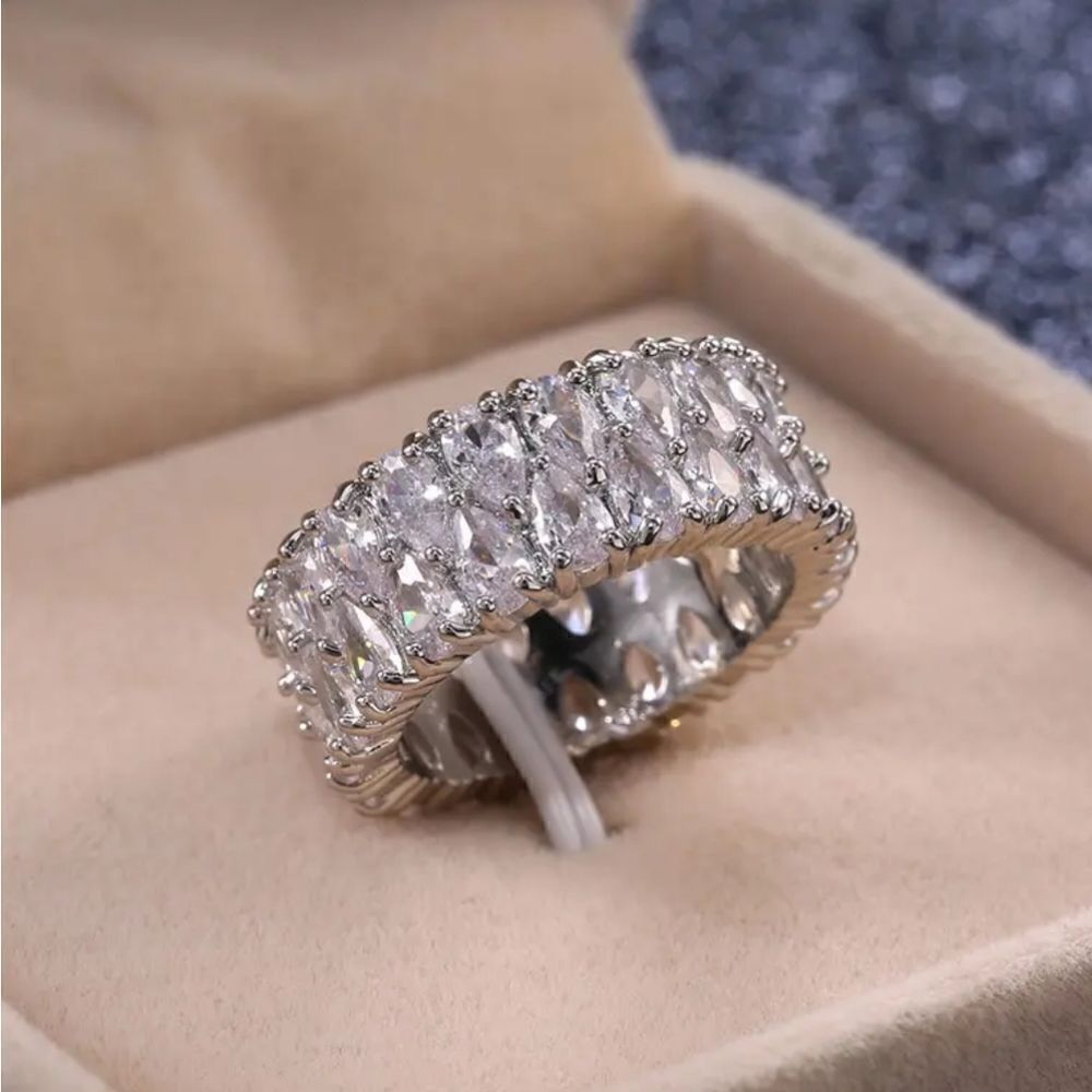 High-end double water drop shape zircon ring, stainless steel band - Picture 6 of 12